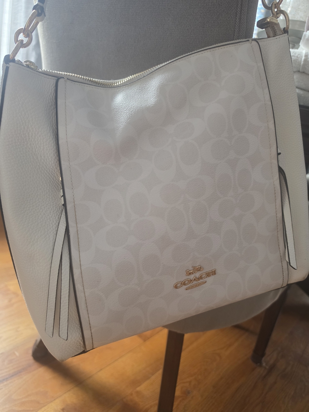 Coach White Signature Shoulder Bag with Gold Hardware